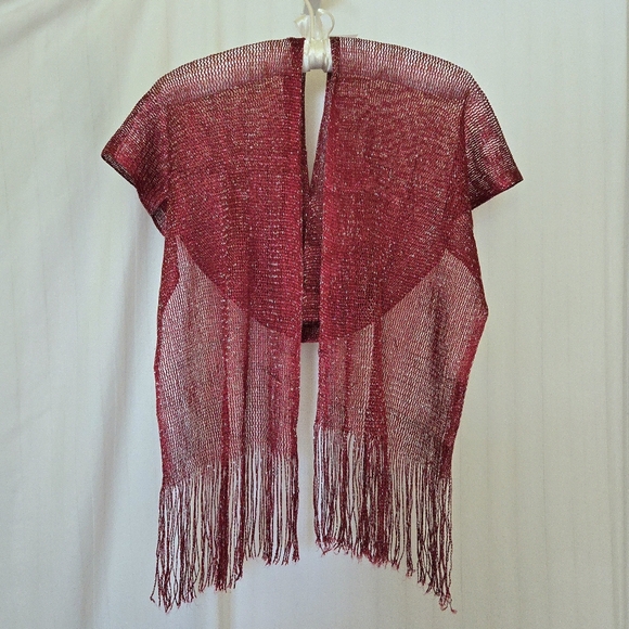 Lightweight / Sheer Knit Deep Red Scarf With Silver - Picture 4 of 6